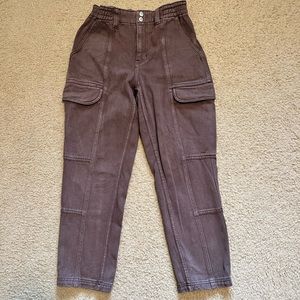 Brown elastic waist cargo pants